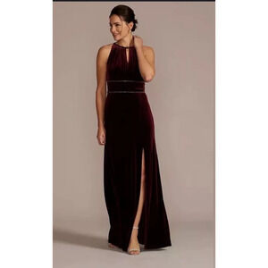 Oleg Cassini Burgundy Velvet embellished long Cocktail/Formal Dress , Size 16